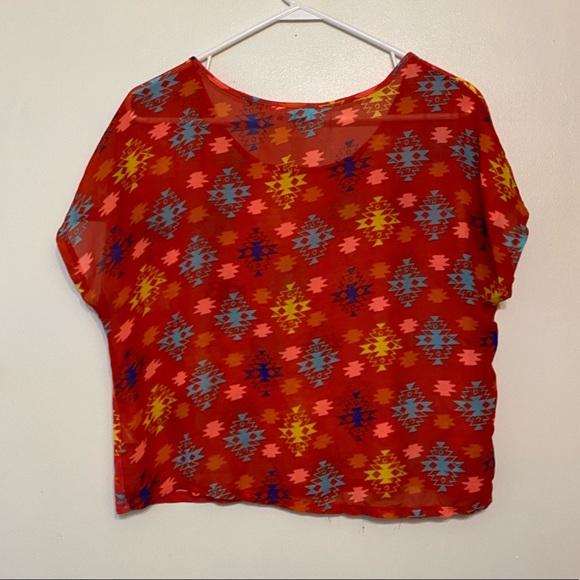Upson Downes red Aztec flowy crop blouse (top) - Picture 2 of 6